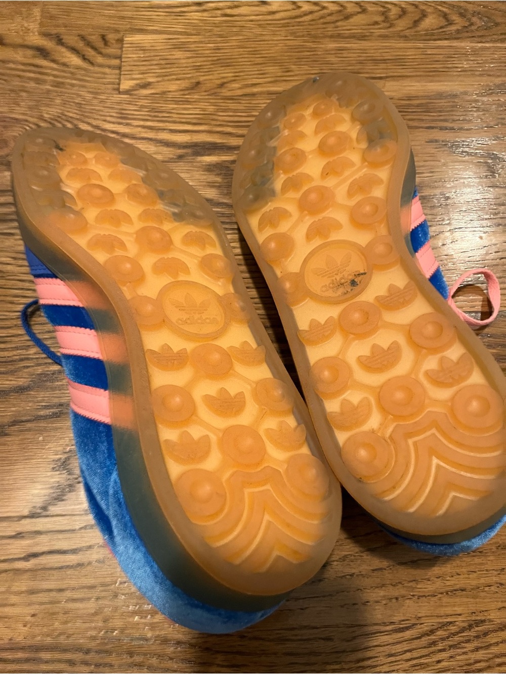 adidas Gazelle Velvet Sneakers in Blue & Pink with Gum Sole - Picture 5 of 5